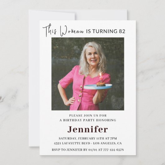 彼女モダンの写真のための82歳の誕生日招待状 招待状 (正面)
