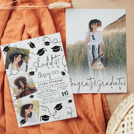 彼女モダンは白黒の写真卒業を行った 招待状