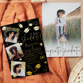 彼女モダンは黒いシックな写真卒業を行った 箔招待状