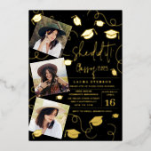 彼女モダンは黒いシックな写真卒業を行った 箔招待状 (正面)