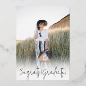 彼女モダンは黒いシックな写真卒業を行った 箔招待状 (裏面)