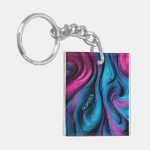 彼女モダンブルーとピンクの贈り物 –  キーホルダー (正面左)