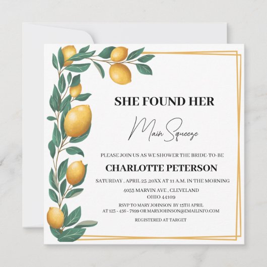 彼女ユニークは彼女の主な絞りブライダルシャワーを見つけた 招待状 (正面)