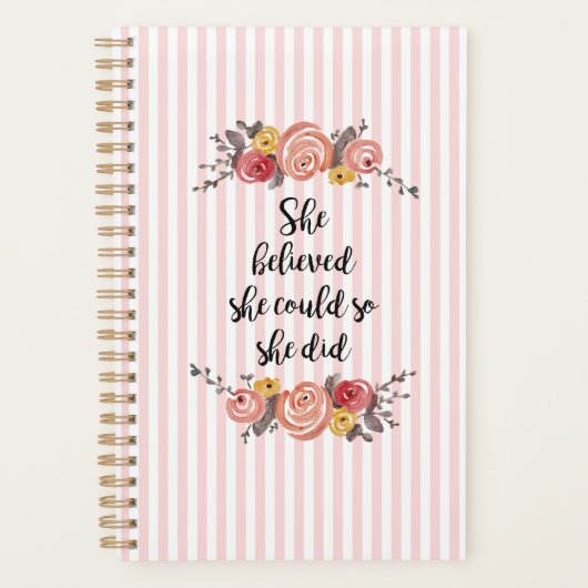 彼女信じはピンクの花がストライプできた プランナー手帳 (正面)
