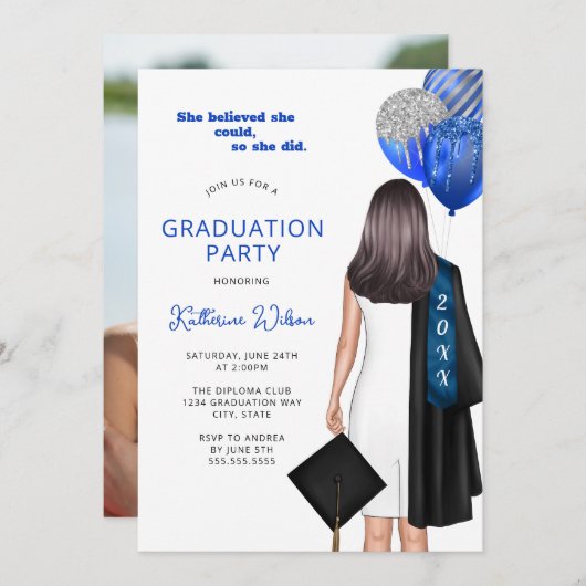 彼女信じは写真卒業パーティーを青飛ばした 招待状 (正面/裏面)