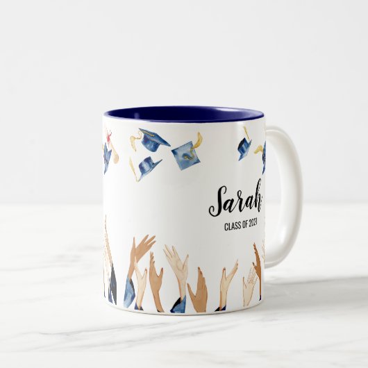彼女信じは卒業式パーソナライズされたに合格した ツートーンマグカップ (正面右)
