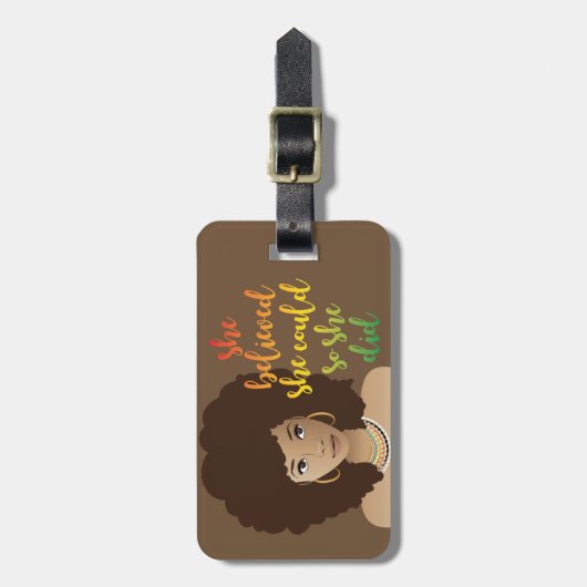 彼女信じは自分の能力を発揮した |ブラウン ラゲッジタグ (正面縦)