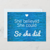 彼女信じは、彼女は引用文ブルー海をした ポストカード (正面/裏面)