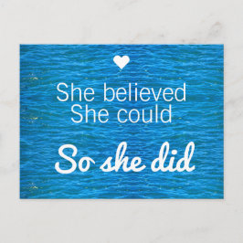 彼女信じは、彼女は引用文ブルー海をした ポストカード