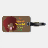 彼女信じは、赤いアフロブラウン ラゲッジタグ (裏面横)