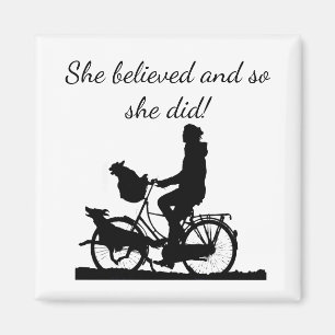 "彼女信じ"女の子のサイクリングおもしろい勇気付けられる マグネット