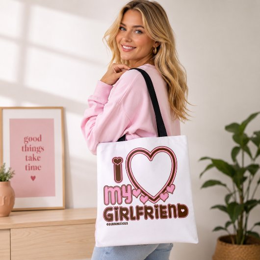 彼女大好きハートブラウンピンクトートバッグ トートバッグ