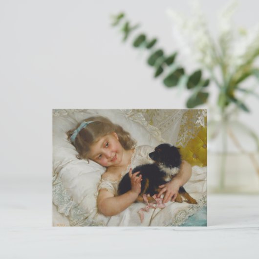 彼女最高のの友人、犬との小さな女の子、ヴィンテージ ポストカード (スタンド正面)