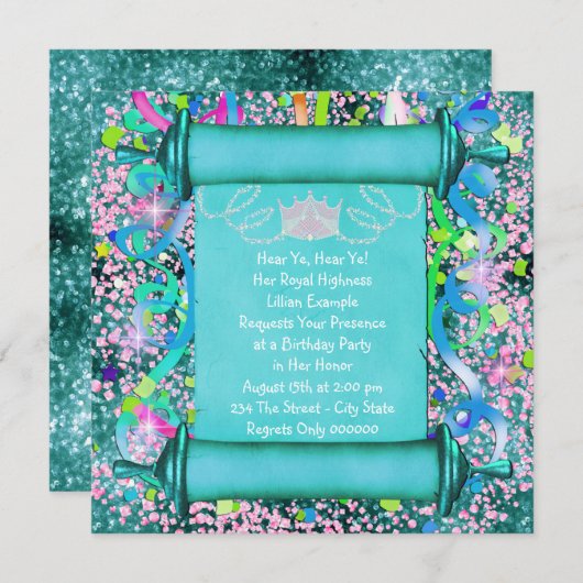 彼女王室ののプリンセス誕生日パーティー 招待状 (正面/裏面)