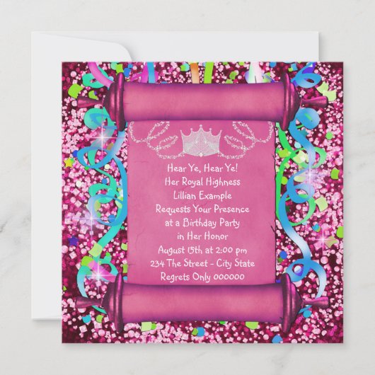 彼女王室ののプリンセス誕生日パーティー 招待状 (正面)