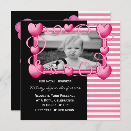 彼女王室のの殿下と写真誕生日招待状 招待状 (正面/裏面)