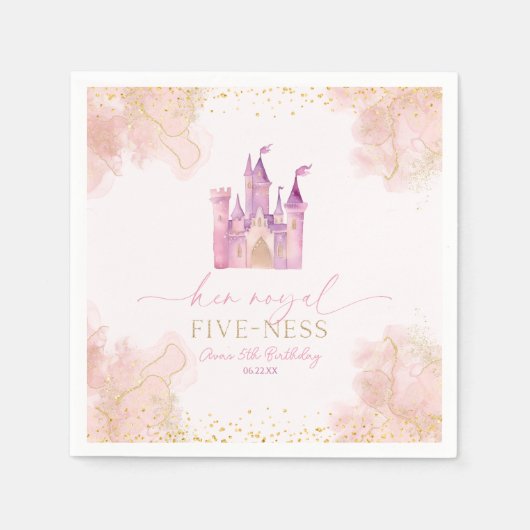 彼女王室のの5歳プリンセス5歳の誕生日パーティー スタンダードカクテルナプキン (正面)