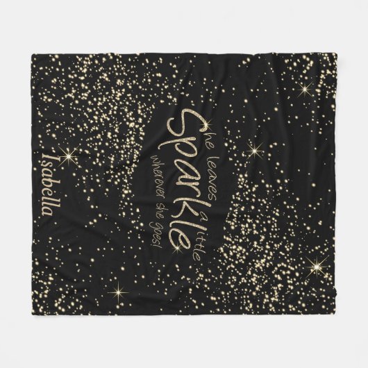 彼女葉のはどこへ行くにもきらめく フリースブランケット (正面(横))