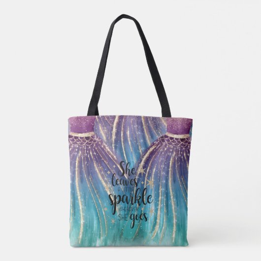 彼女葉は少し輝く人魚のグリッタードレスを着る トートバッグ (裏面)