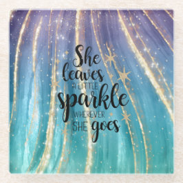 彼女葉は少し輝く筆跡とグリッター ガラスコースター