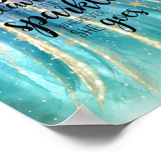 彼女葉は少し輝く筆跡とグリッター ポスター (角)