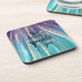 彼女葉は、少し輝くターコイズ金ゴールドグリッター コースター (左側)