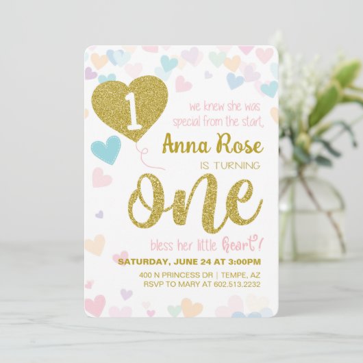 彼女賛美リトルハートファースト誕生日招待状 招待状 (スタンド正面)