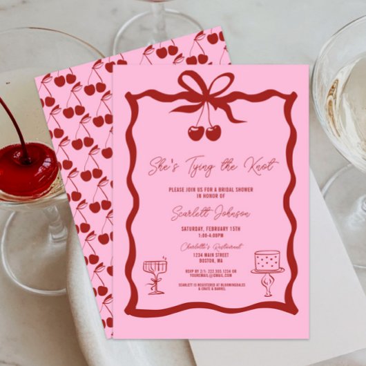 彼女、ボウ チェリー レッドのウェディングシャワーを計画中！ 招待状