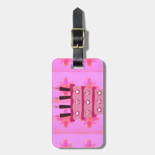 彼女/女の子の誕生日に花のケーキ アートプリント ラゲッジタグ (正面縦)