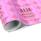 彼女/女の子の誕生日に花のケーキ アートプリント ラッピングペーパー (ロールコーナー)
