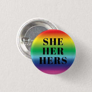彼女、彼女、彼女の代名詞- Lgbtqプライド虹 缶バッジ