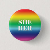 彼女、彼女、発音Lgbtqプライドレインボーホワイト 缶バッジ (正面)