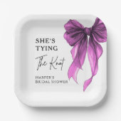 彼女、結婚式の準備を始める パープルリボン ブライダルシャワー ペーパープレート (正面)