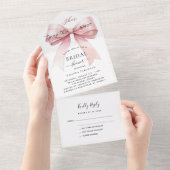 彼女、結婚式の準備中 ピンクのブライダルシャワー 招待状の返信 オールインワン招待状 (貼ってはがせる)