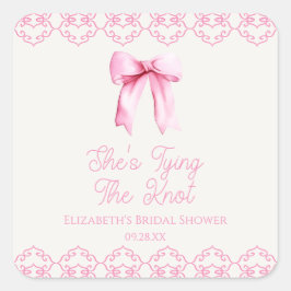 彼女、結婚式の準備中！ピンクの弓のブライダルシャワー スクエアシール