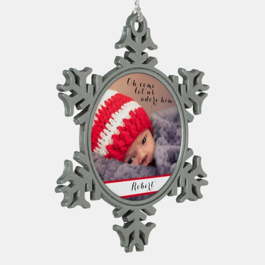 彼来のベビー写真 スノーフレークピューターオーナメント (左)