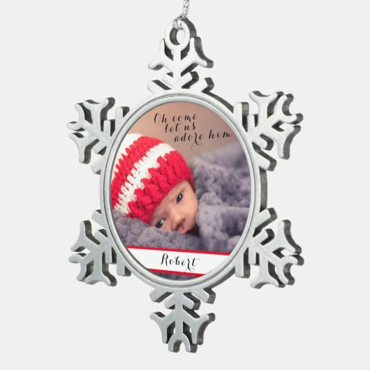 彼来のベビー写真 スノーフレークピューターオーナメント (右)