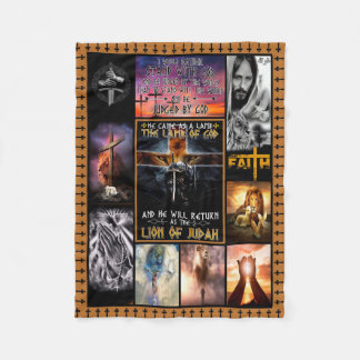 彼来はユダの神のライオンの子羊として フリースブランケット