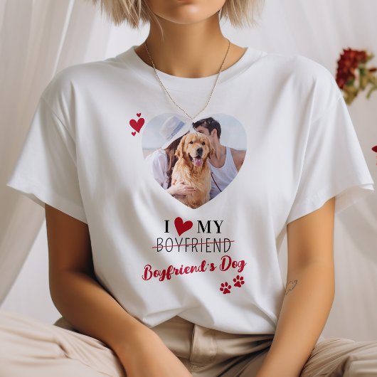 彼氏おもしろいの犬の写真が大好きカスタム Tシャツ