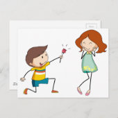 彼氏が彼女に花をあげる ポストカード (正面/裏面)