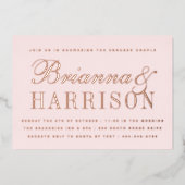 彼氏と彼女のカップルエレガントのシャワーバラ金ゴールド 箔招待状 (正面)