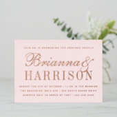 彼氏と彼女のカップルエレガントのシャワーバラ金ゴールド 箔招待状 (立ち正面)