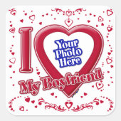 彼氏の写真が大好き赤いハート スクエアシール (正面)