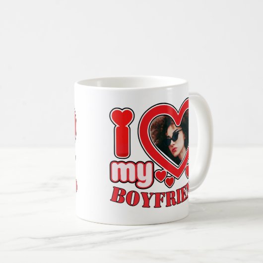 彼氏の写真が大好パーソナライズされたき コーヒーマグカップ (正面右)