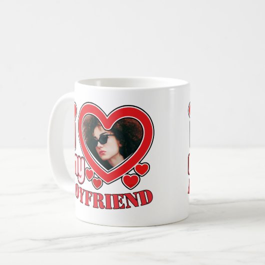 彼氏の写真が大好パーソナライズされたき コーヒーマグカップ (正面左)