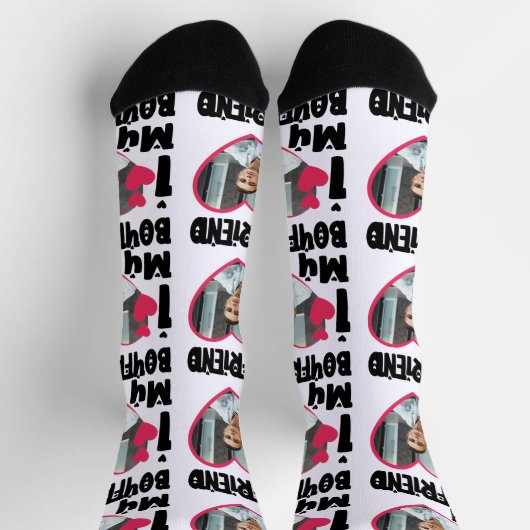 彼氏の写真が大好パーソナライズされたき ソックス (上部)