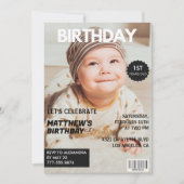 彼氏の1歳の誕生日招待状 雑誌の表紙 招待状 (正面)