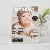 彼氏の1歳の誕生日招待状 雑誌の表紙 招待状 (スタンド正面)