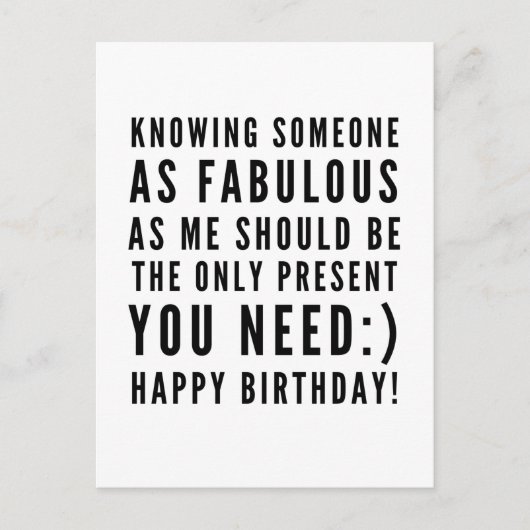 彼氏への面白い皮肉な誕生日メッセージ ポストカード (正面)