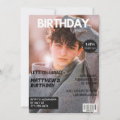 彼氏への14歳の誕生日招待状 雑誌の表紙 招待状 (正面)
